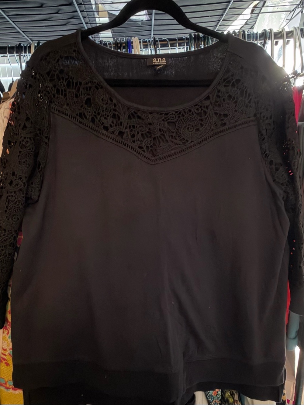 a.n.a Black Crochet-Yoke Women’s Sweatshirt